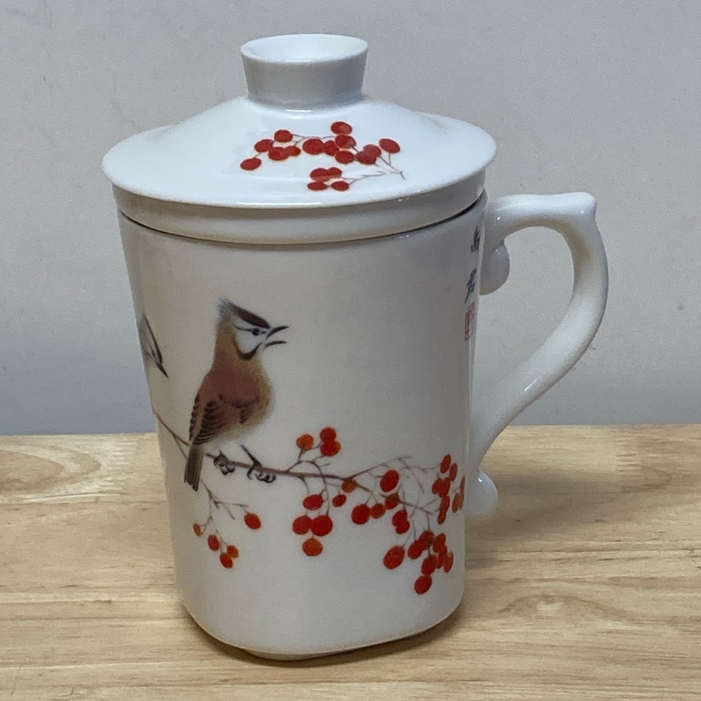 Teavana Oriental Birds & Berries Porcelain Tea Mug With Lid and Infuser